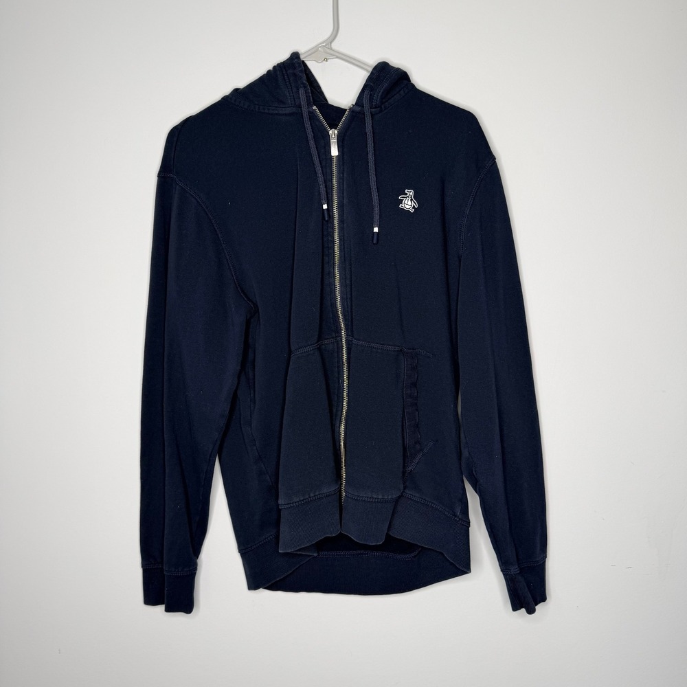 Original Penguin Mens Navy Blue Full Zip Hoodie Logo Sweatshirt Size M